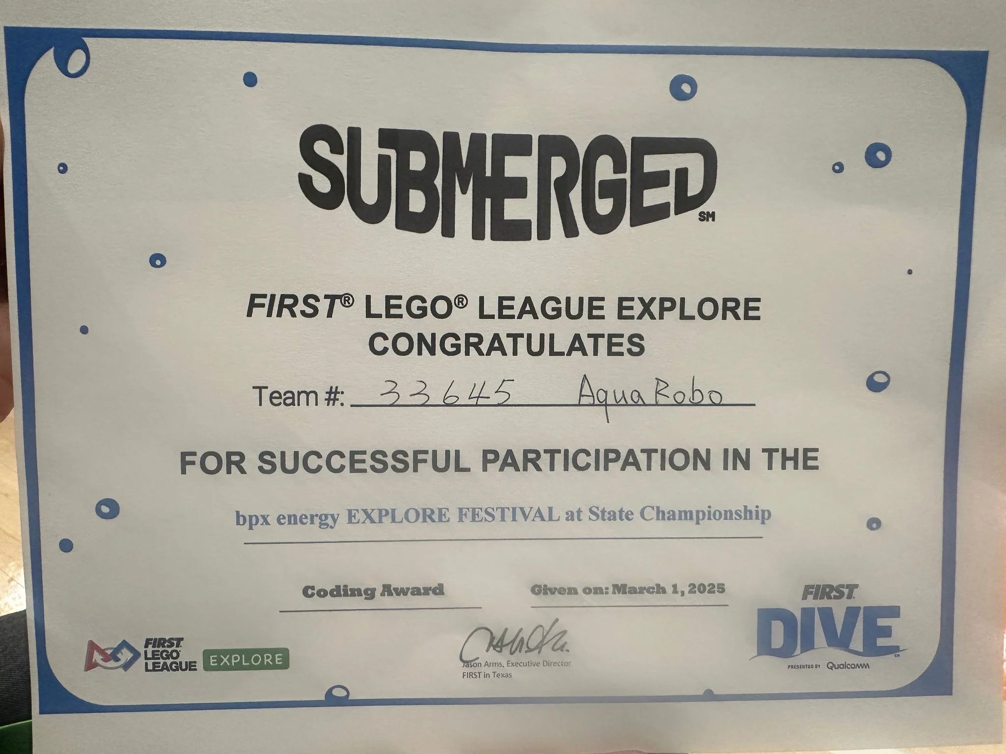First LEGO League Submerged Awards
