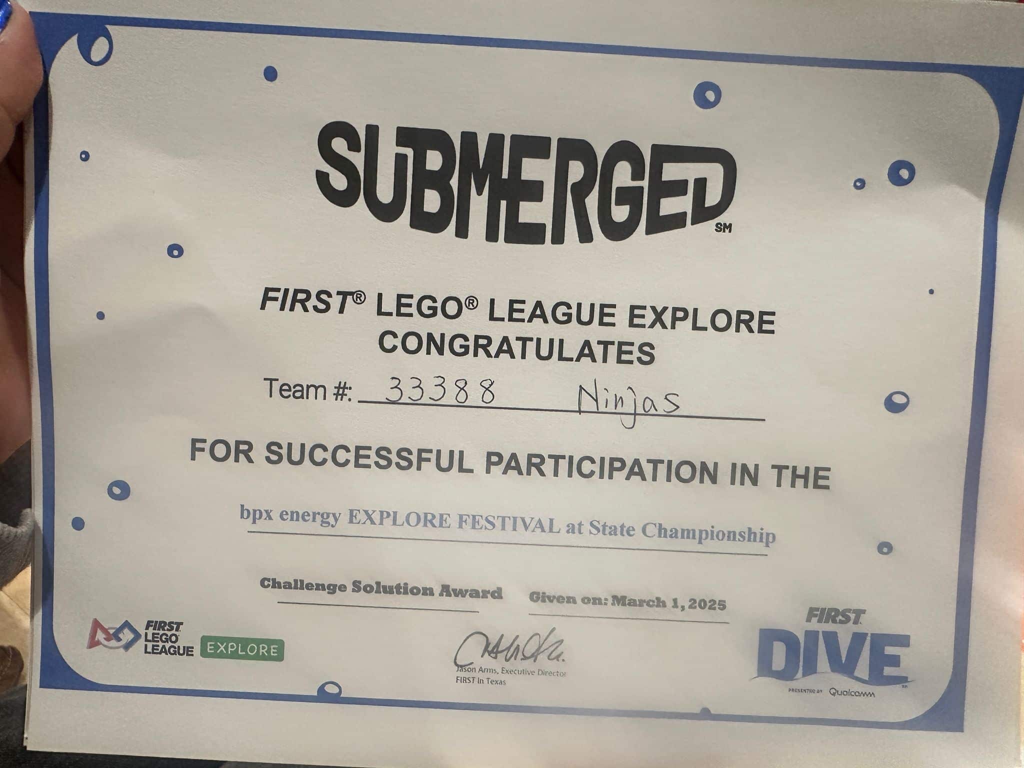 First LEGO League Submerged Awards