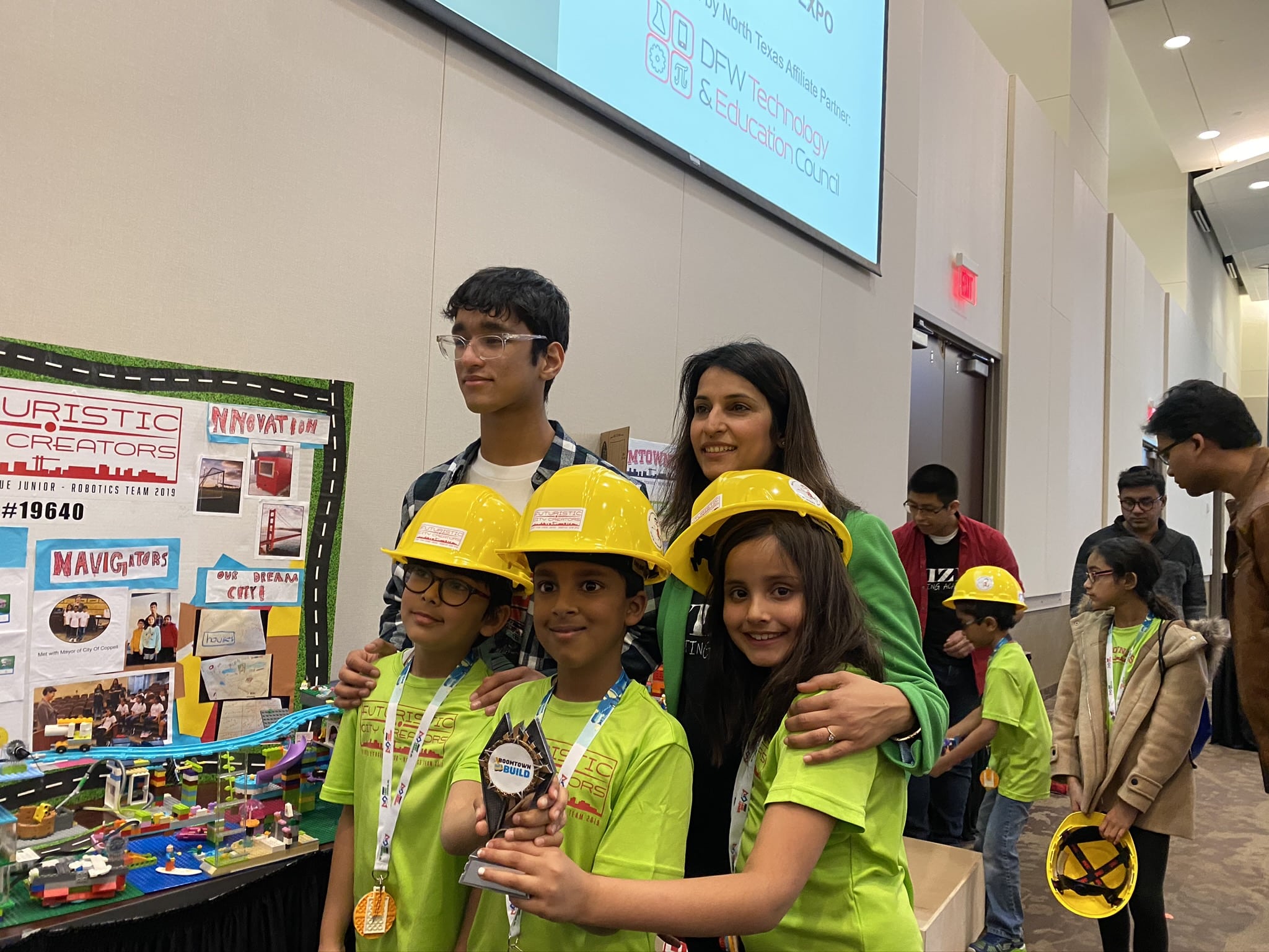 First LEGO League Boomtown Build Awards, picture with the students